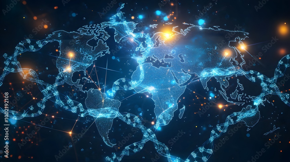 Global Network Connection: A mesmerizing digital rendering of a world map, intricately woven with glowing lines and nodes, symbolizing global connectivity and the interconnectedness of our world. Global Network Connection: A mesmerizing digital rendering of a world map, intricately woven with glowing lines and nodes, symbolizing global connectivity and the interconnectedness of our world.