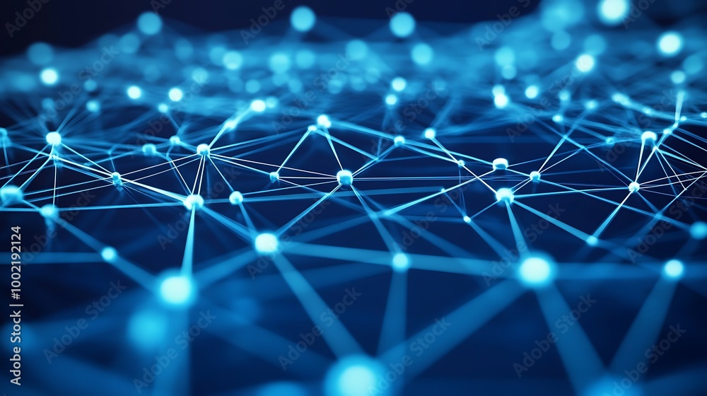 Abstract blue network of connected dots and lines representing data flow and connectivity. Abstract blue network of connected dots and lines representing data flow and connectivity.