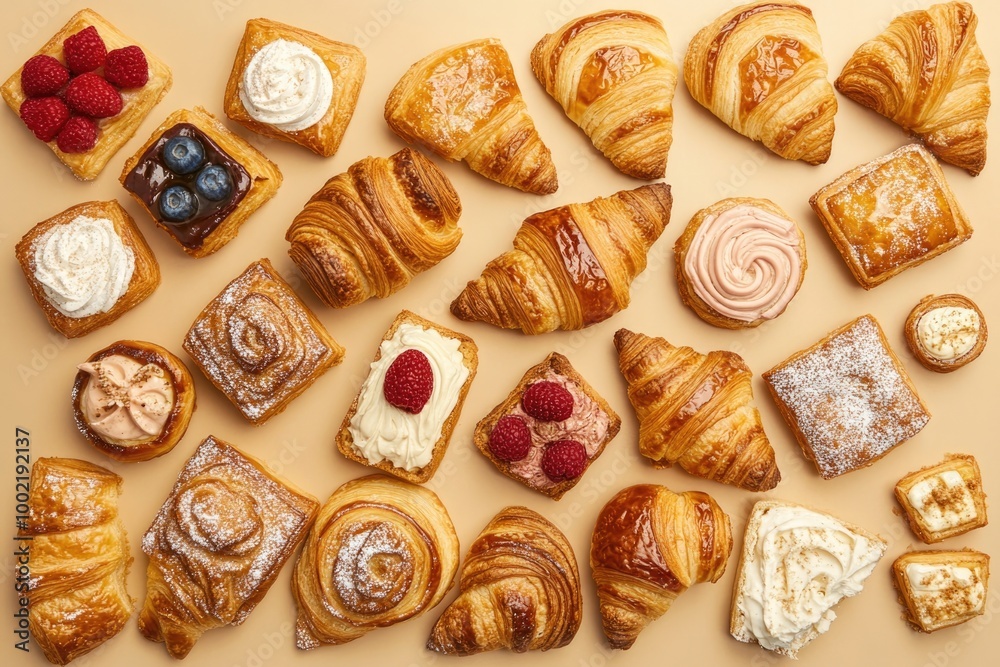 Knolling Arrangement of Assorted Pastries for Bakery Display or Food Photography Knolling Arrangement of Assorted Pastries for Bakery Display or Food Photography