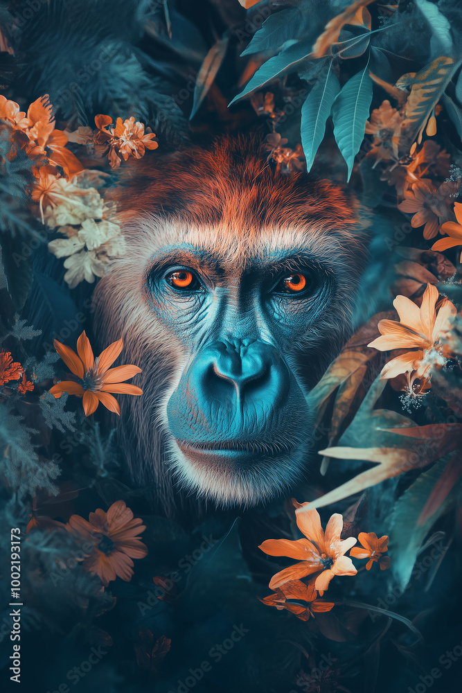 Obraz premium Creative animal concept of monkey, copy text space, artwork 