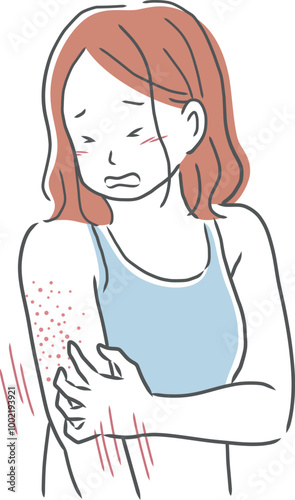 二の腕が肌荒れして痒い女性のイラスト素材