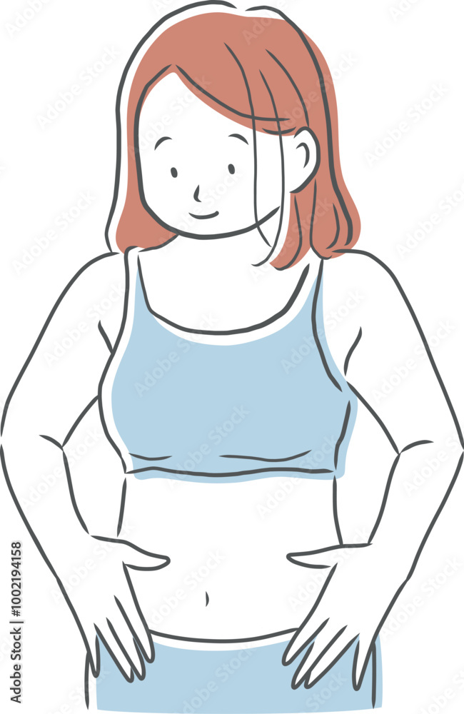 笑顔でお腹を見る女性のイラスト素材 笑顔でお腹を見る女性のイラスト素材