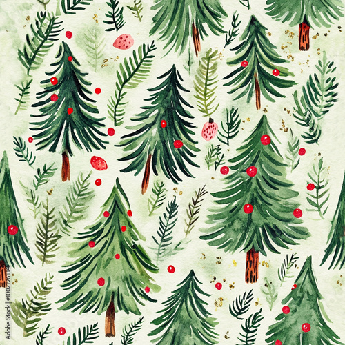 Christmas seamless background with cute Christmas trees on pastel background.
