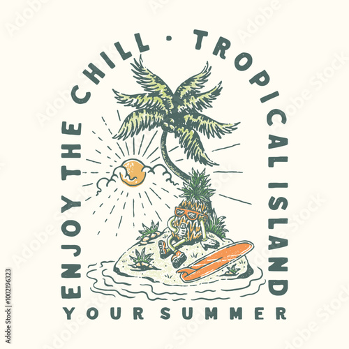 pineapple illustration mascot graphic island design beach badge tropical vintage summer