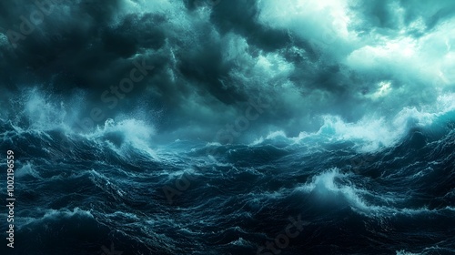 Dramatic Stormy Seascape with Powerful Waves Crashing Against an Unseen Barrier in the Mysterious Bermuda Triangle