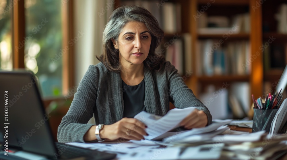 A Woman Sorting Through Paperwork at a Desk A Woman Sorting Through Paperwork at a Desk