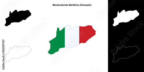 Tableau sur toile Monterotondo Marittimo (Tuscany) outline map set