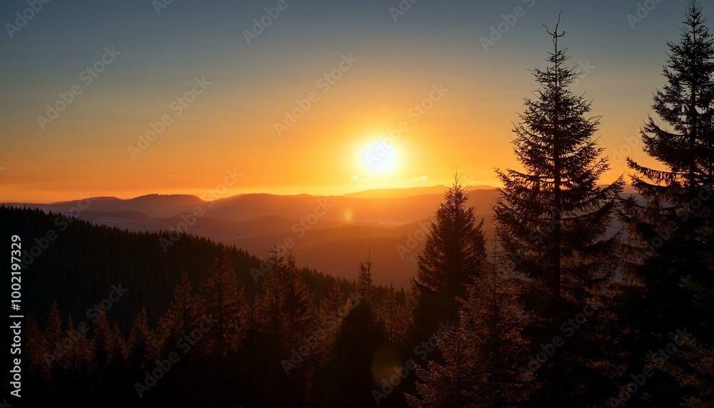 Obraz premium 【風景素材】山に沈む夕日