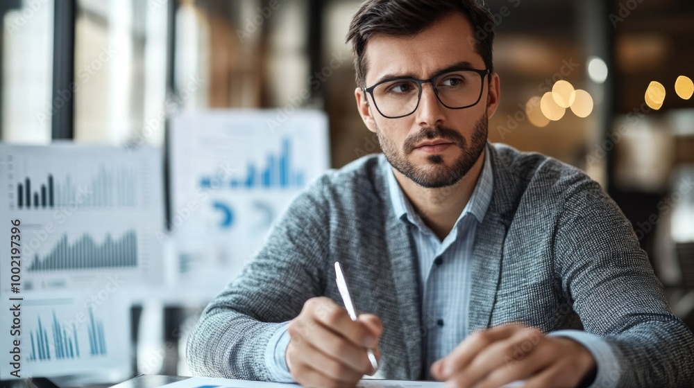 A Man in Glasses Focused on a Document with a Pen in Hand A Man in Glasses Focused on a Document with a Pen in Hand
