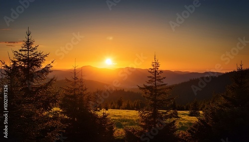 【風景素材】山に沈む夕日