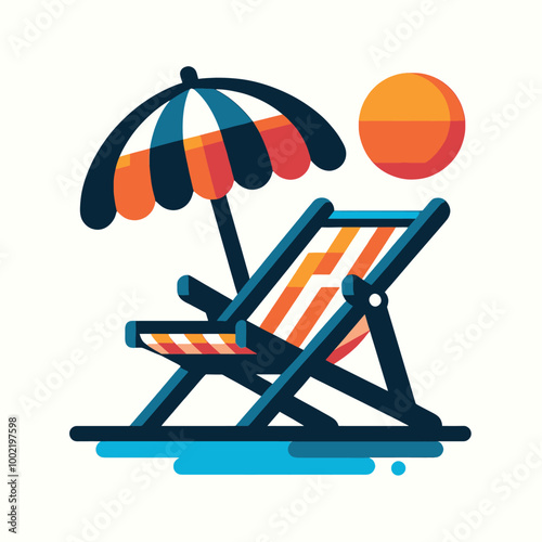 Summer Vacation Relaxing Beach Chair Under Parasol Illustration