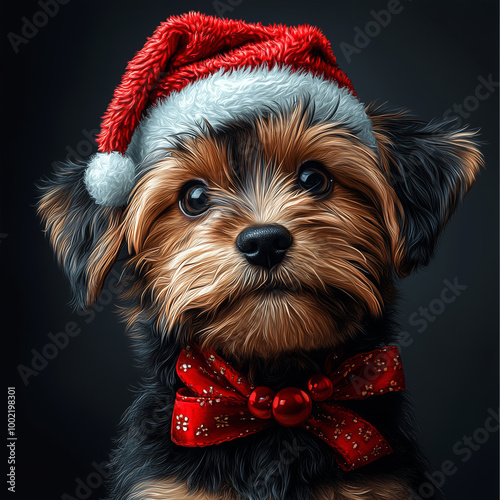 Festive Dog in Santa Hat