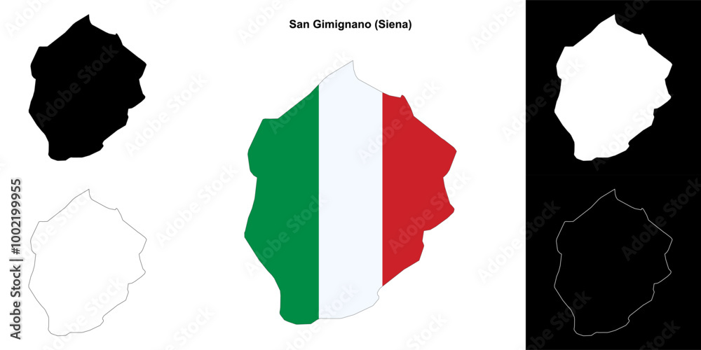 Fototapeta premium San Gimignano (Tuscany) outline map set