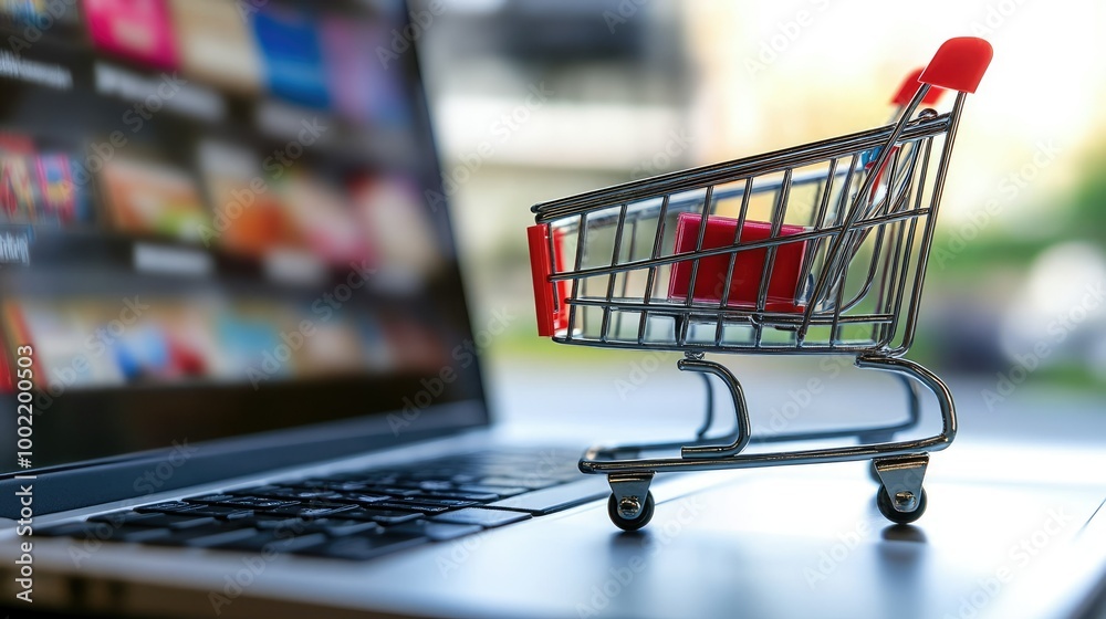 Close-up of online shopping on a laptop screen, leaving room for copy on the side. Close-up of online shopping on a laptop screen, leaving room for copy on the side.