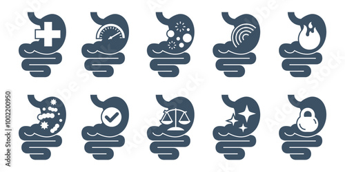 Health of stomach and digestive - flat icons set
