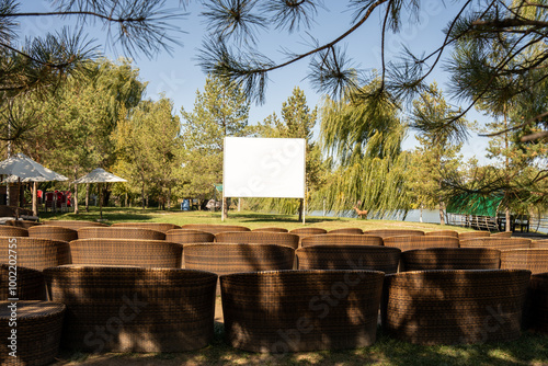 Recreation area in autumn, outdoor cinema, park for recreation, outdoor entertainment, cozy park