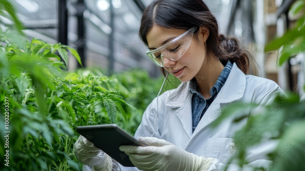 A Female Scientist in a Greenhouse Examining Plants on a Tablet A Female Scientist in a Greenhouse Examining Plants on a Tablet