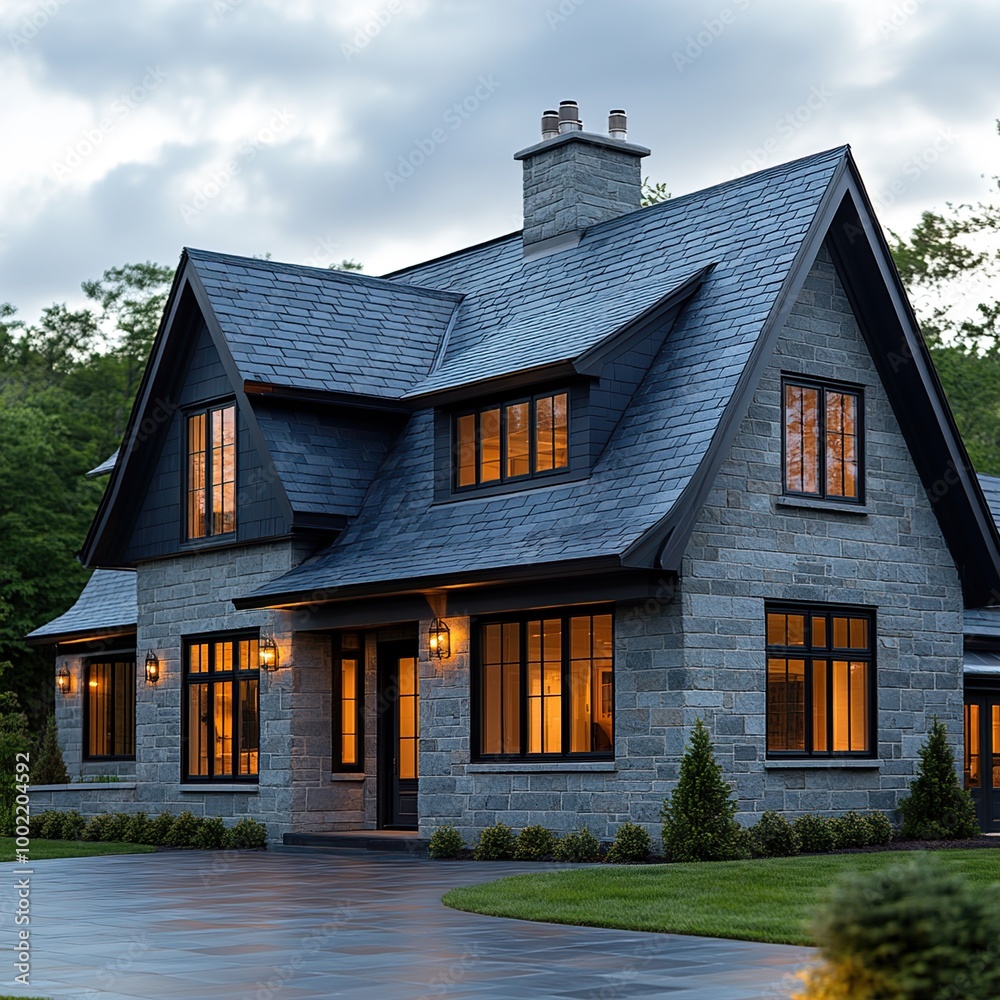 Modern Stone House with Slate Roof - Exterior Design Modern Stone House with Slate Roof - Exterior Design