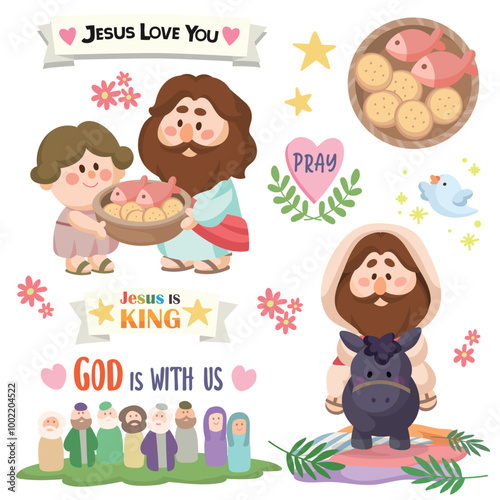 Cartoon Jesus Illustration Jesus Christ story for kids Christianity and Catholicism Clip Art