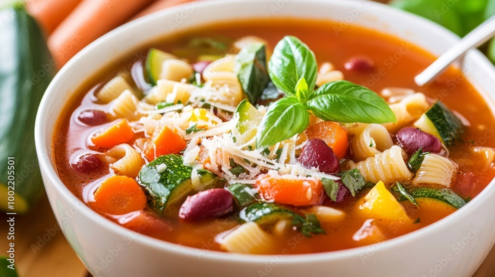 Hearty Minestrone Soup with Zucchini, Beans, and Fresh Parmesan Topping