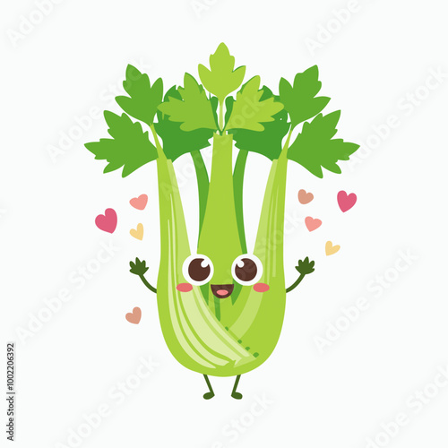 Celery Vegetable Cute Cartoon Fresh Animation Kawaii Healthy Character
