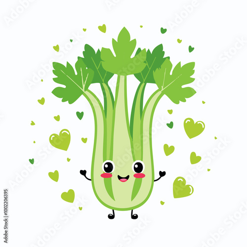 Celery Vegetable Cute Cartoon Fresh Animation Kawaii Healthy Character
