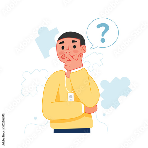 vector of Worker man thingking to solve the problem on his job in the office