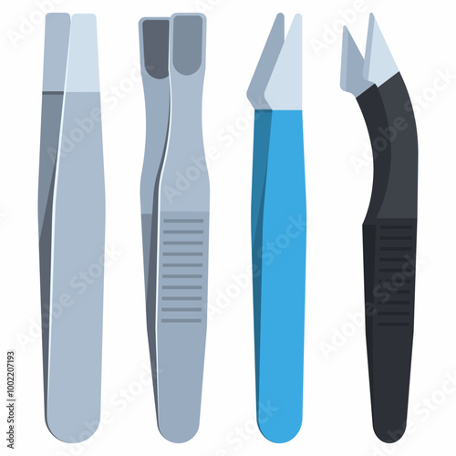 Tweezers for eyebrows vector cartoon set isolated on a white background.