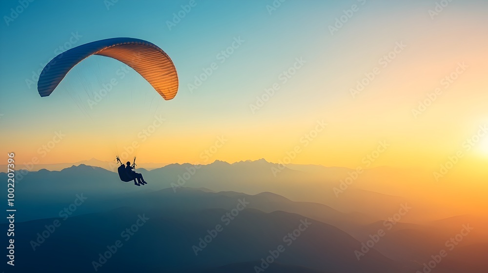 Paraglider Silhouetted Against Vast Sunlit Sky Serene Outdoor Adventure Landscape with Dramatic Clouds and Lighting Peaceful and Majestic Aerial Scenery Paraglider Silhouetted Against Vast Sunlit Sky Serene Outdoor Adventure Landscape with Dramatic Clouds and Lighting Peaceful and Majestic Aerial Scenery