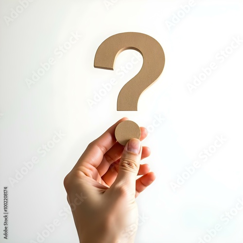 Hand Holding a Rising Question Mark Isolated on White Background - Stock Photo