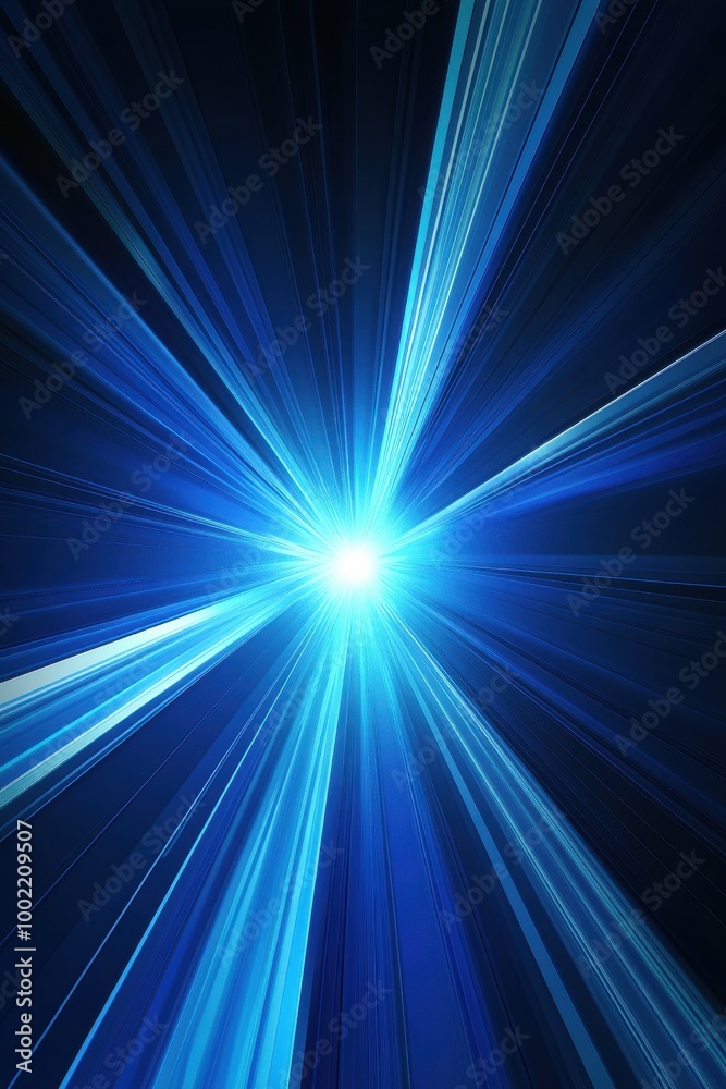 Abstract Blue Light Burst with Radiating Lines on Dark Background Abstract Blue Light Burst with Radiating Lines on Dark Background