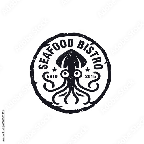 squid seafood vintage rustic badge stamp logo vector graphic template