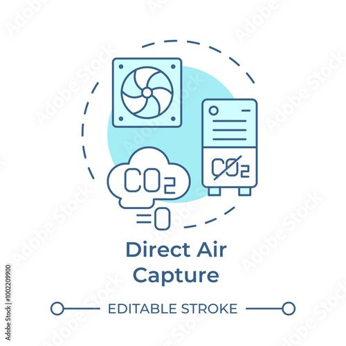 Direct air capture soft blue concept icon. Carbon management, ventilation. Filtration system. Round shape line illustration. Abstract idea. Graphic design. Easy to use infographic, presentation