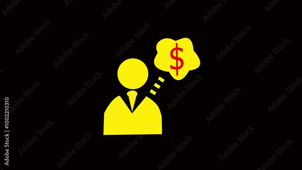 Keyhole with man icon. dollar concept in person's head. Person with animated bubble dollar symbol icon and black background. Keyhole with man icon. dollar concept in person's head. Person with animated bubble dollar symbol icon and black background.