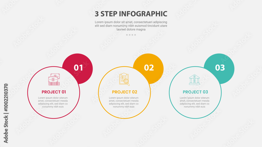 3 points template infographic outline style with 3 point stage or step template with horizontal circle and badge on side for slide presentation 3 points template infographic outline style with 3 point stage or step template with horizontal circle and badge on side for slide presentation