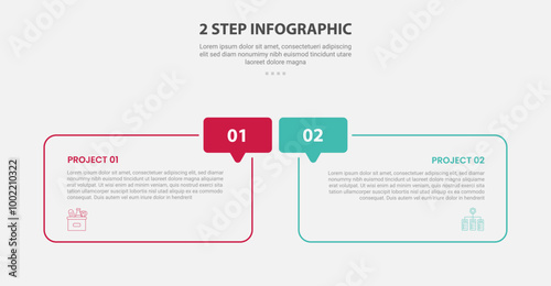 2 points template infographic outline style with 2 point stage or step comparison template with round box and callout discussion badge for slide presentation