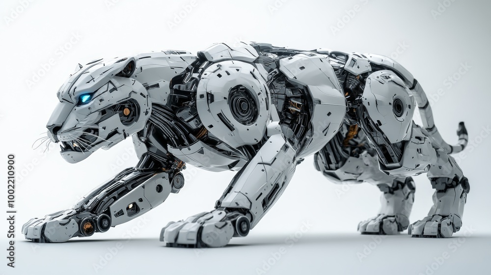 Futuristic robotic tiger prowling, innovative Futuristic robotic tiger prowling, innovative