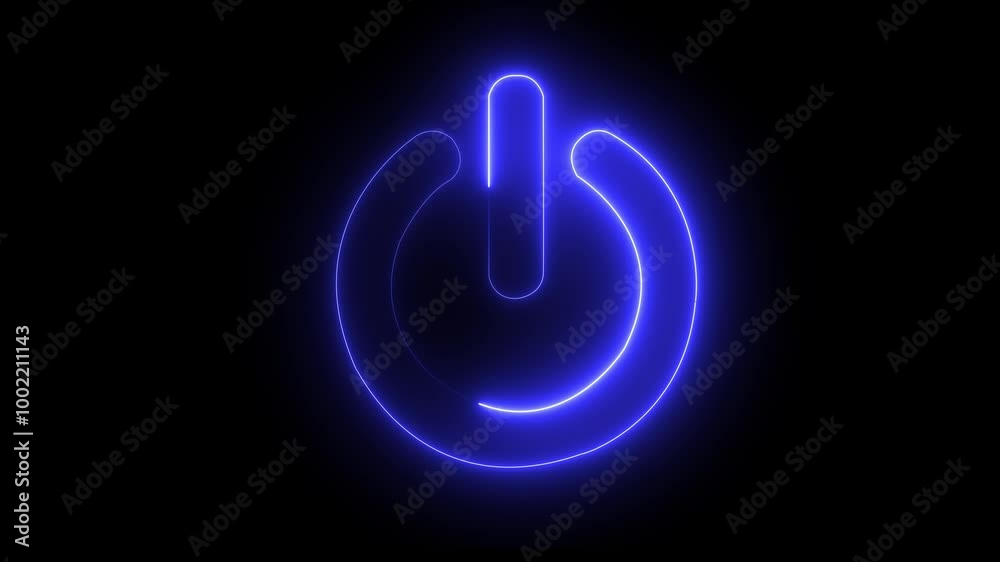 Power icon animation by blue color neon on black background. Power icon animation by blue color neon on black background.