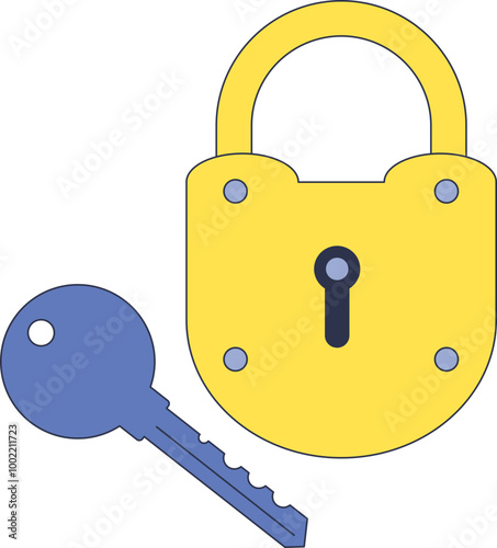 Illustration of a yellow padlock and a blue key symbolizing security and access control.