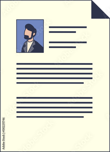 Illustration of a resume document with lines of text and a profile picture, representing a professional CV layout.