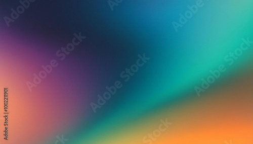 Dark blue-green with the addition of orange-purple shades grainy gradient background, blurred color wave pattern with noise texture, wide banner size.