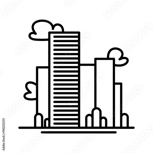 City buildings line icon. Office building, apartment house, business area. Urban life concept. Can be used for topics like town, big city, architecture or logo