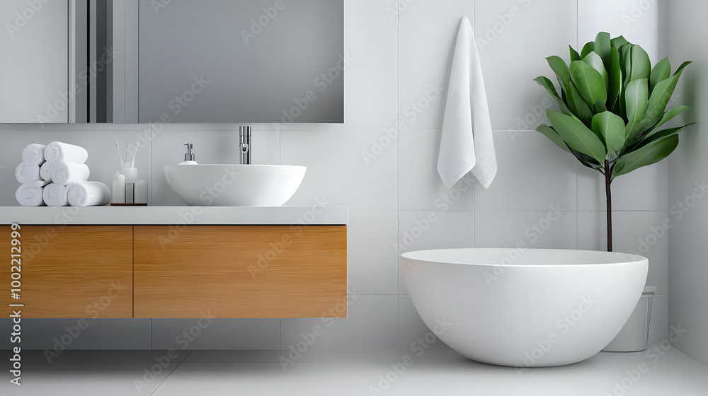 Modern bathroom design featuring a sleek bathtub, elegant sink, and stylish decor for a fresh and clean aesthetic. Modern bathroom design featuring a sleek bathtub, elegant sink, and stylish decor for a fresh and clean aesthetic.
