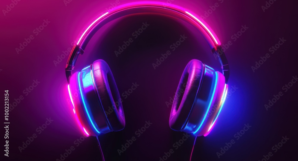Electro House Music Album Cover with Neon Glowing Headphones Electro House Music Album Cover with Neon Glowing Headphones