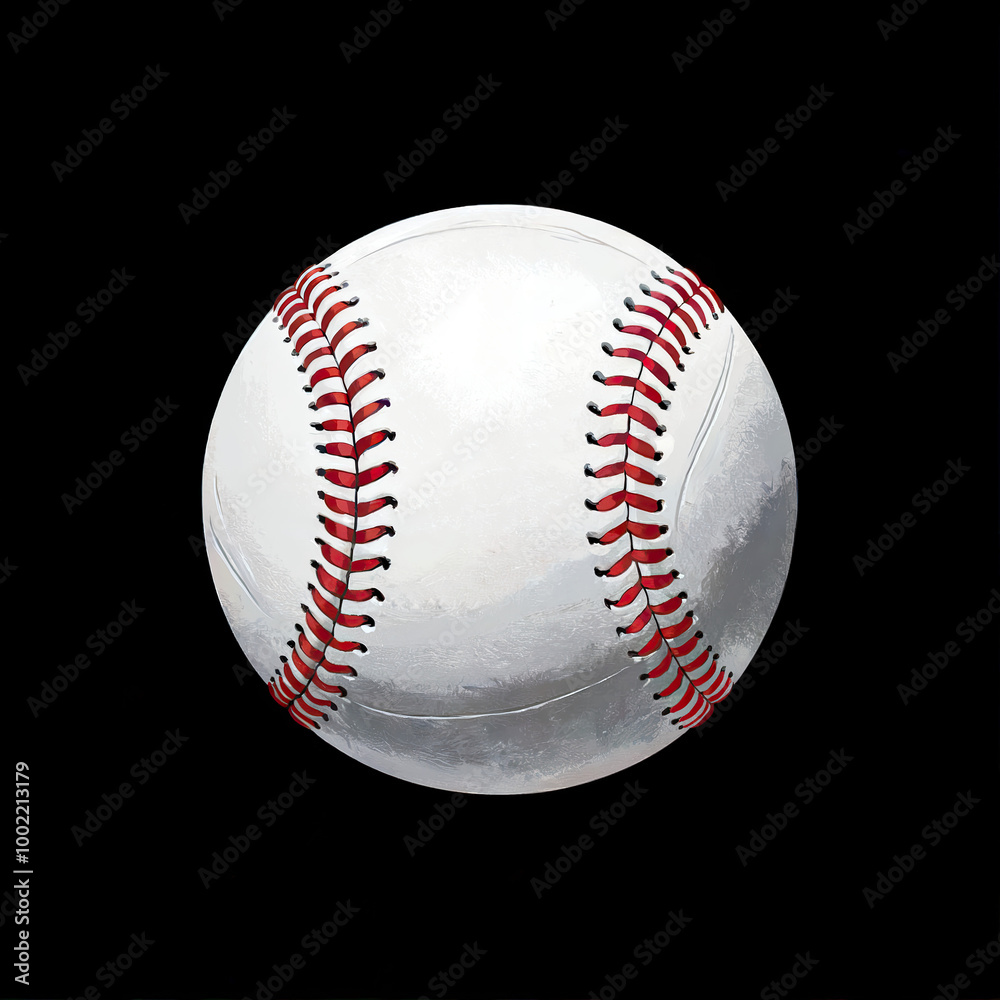 A baseball is shown in a close up on a black background. The ball is white A baseball is shown in a close up on a black background. The ball is white