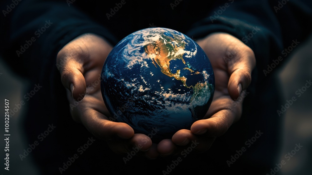A world held in a person's hands, symbolizing the importance of taking care of our planet. A world held in a person's hands, symbolizing the importance of taking care of our planet.