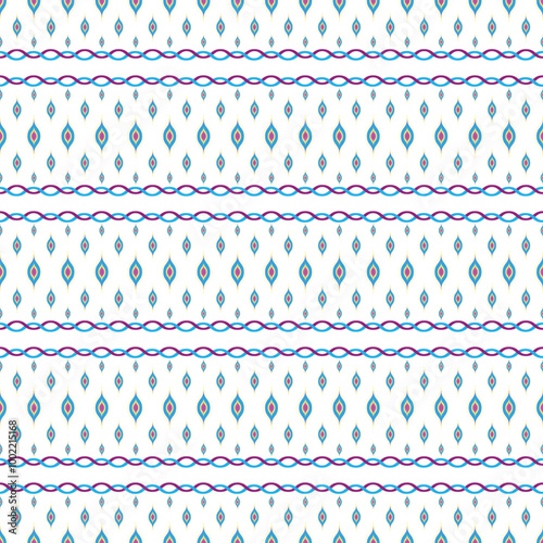 Burmese pattern, geometric pattern, seamless, traditional ethnic pattern, light blue mixed with purple, fabric pattern for textile, curtains, clothing, sarong