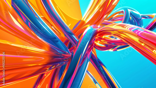 A vibrant abstract image featuring intertwined colorful tubes against a bright background.
