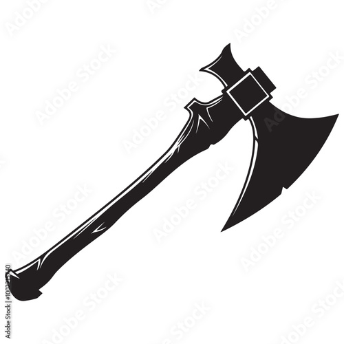 A black and white silhouette of a battle Axe Stock Vector isolated on white background, Silhouette ax black color, Axe symbol vector illustration