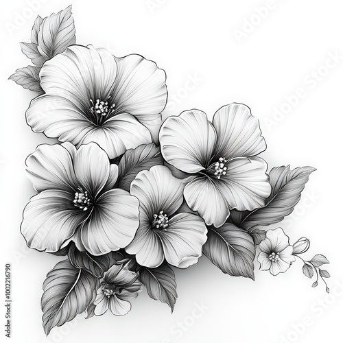 Floral border design with hand-drawn vector flowers and vines 